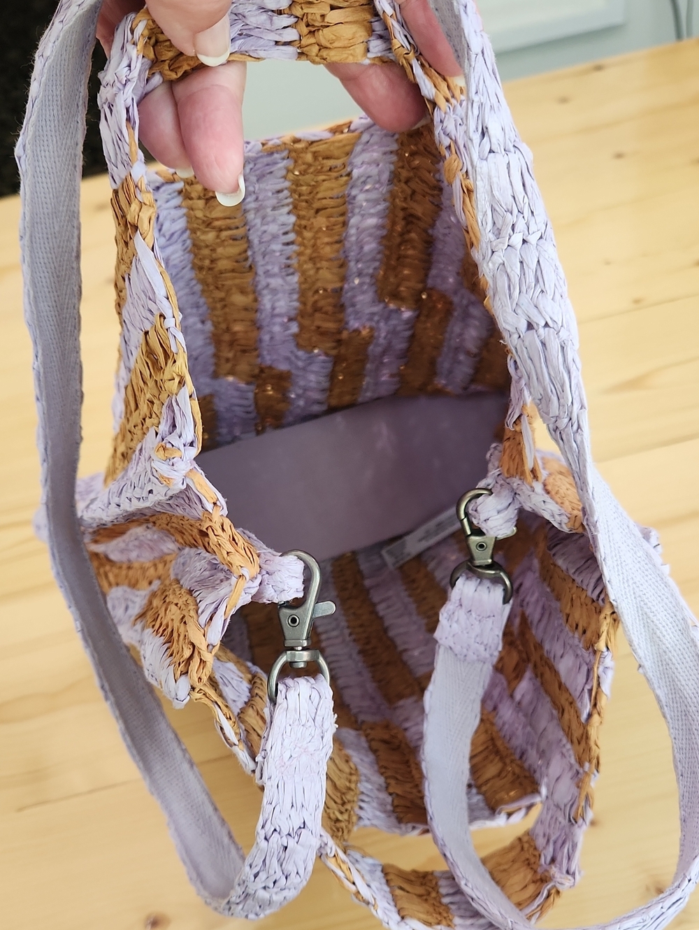 Free People Brunch Date Woven Straw Convertible Crossbody Clutch Bag Purple Tan - Picture 17 of 17